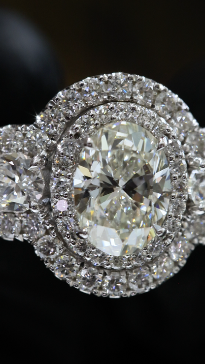 GIA Certified Natural Diamond Halo Engagement Ring with Pear Accent in White Gold | Luxury Double Halo Design