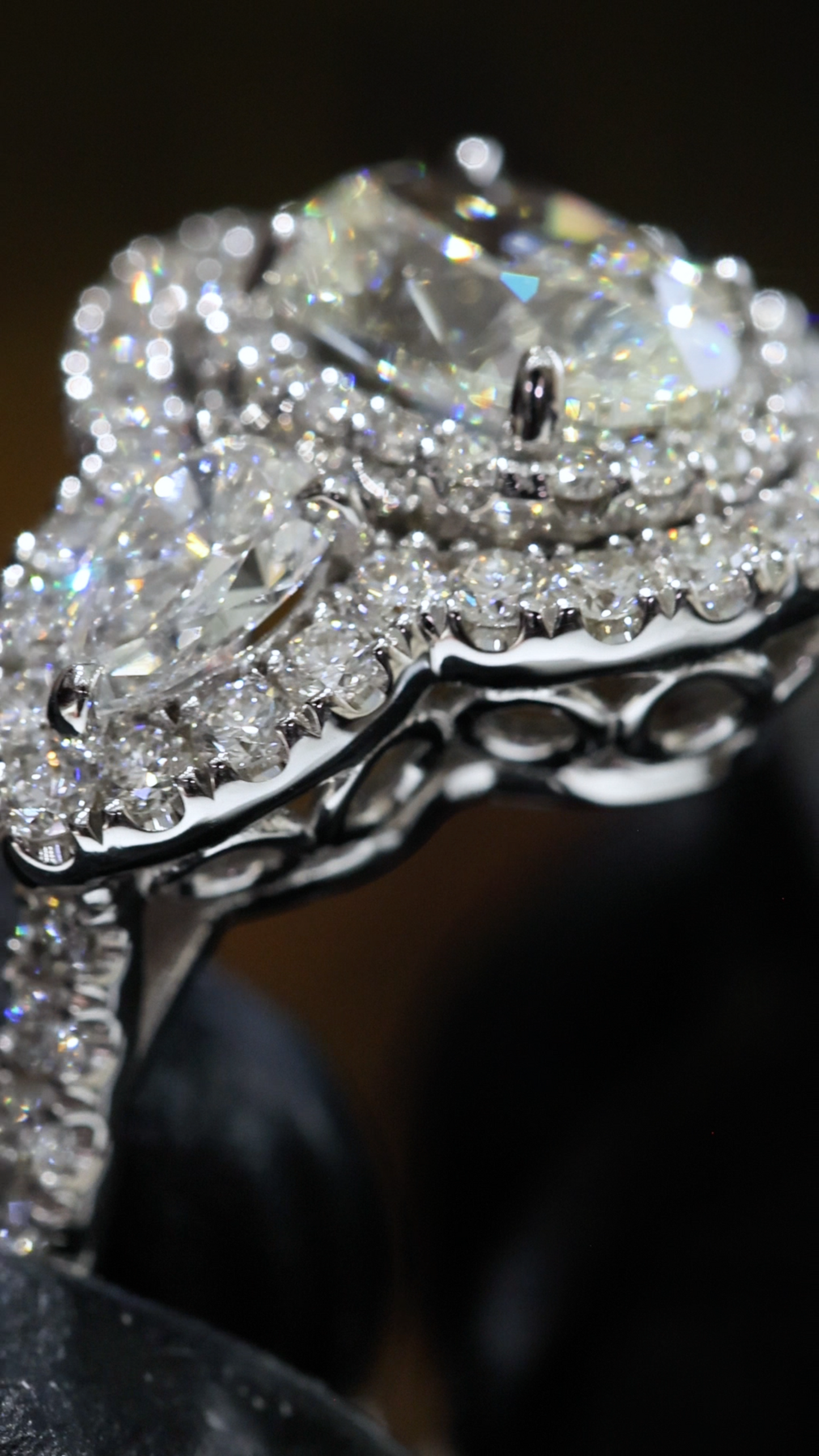 GIA Certified Natural Diamond Halo Engagement Ring with Pear Accent in White Gold | Luxury Double Halo Design