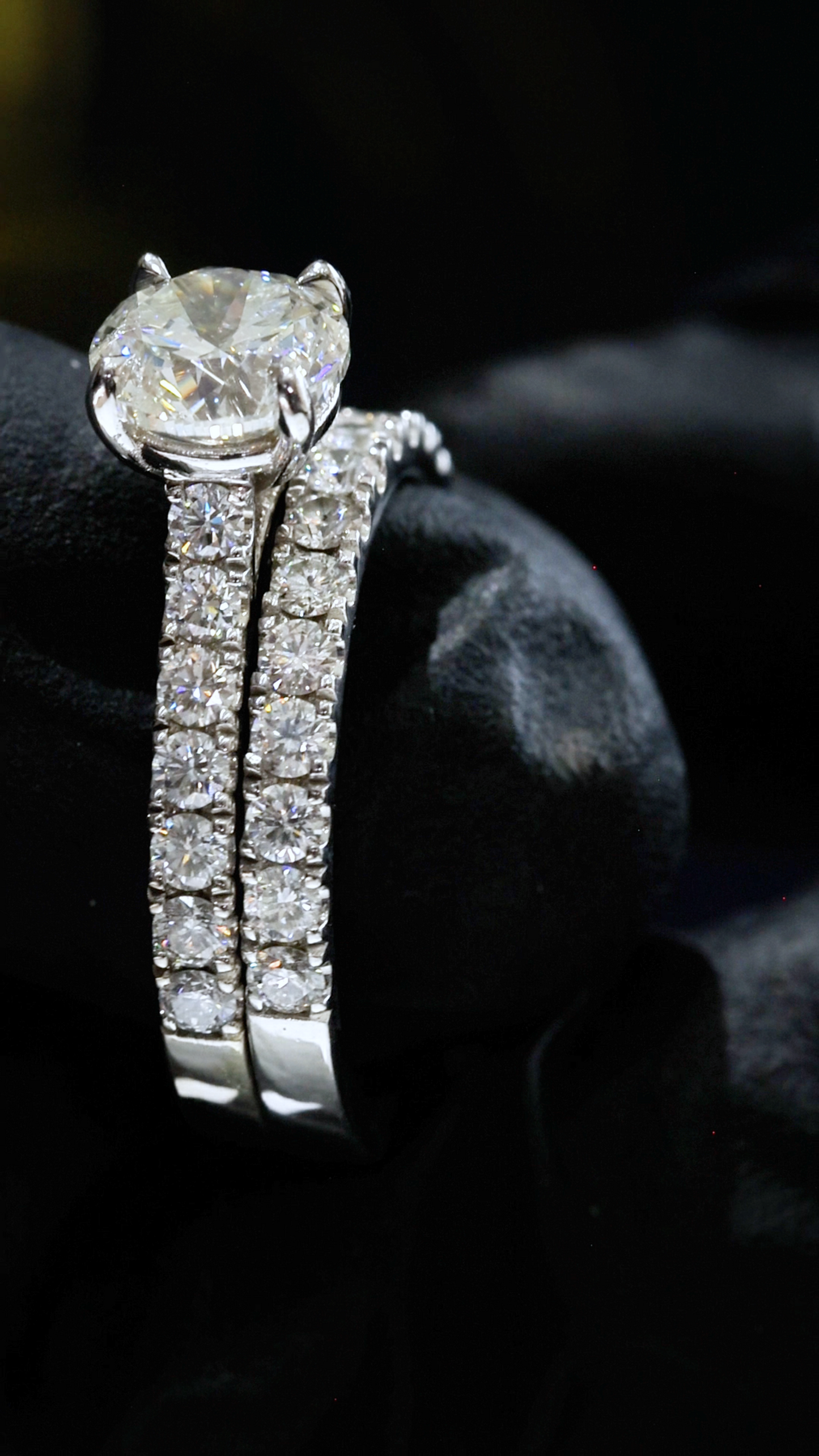 GIA Certified Natural Diamond Round Engagement Ring with Double Pavé Band in White Gold | Bridal Set Design