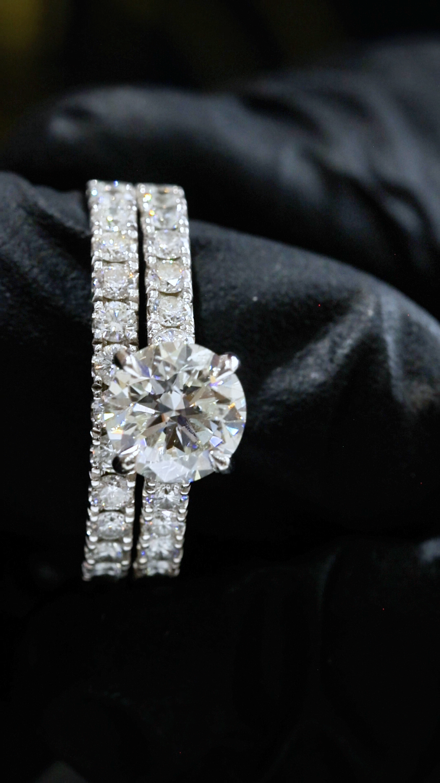 GIA Certified Natural Diamond Round Engagement Ring with Double Pavé Band in White Gold | Bridal Set Design
