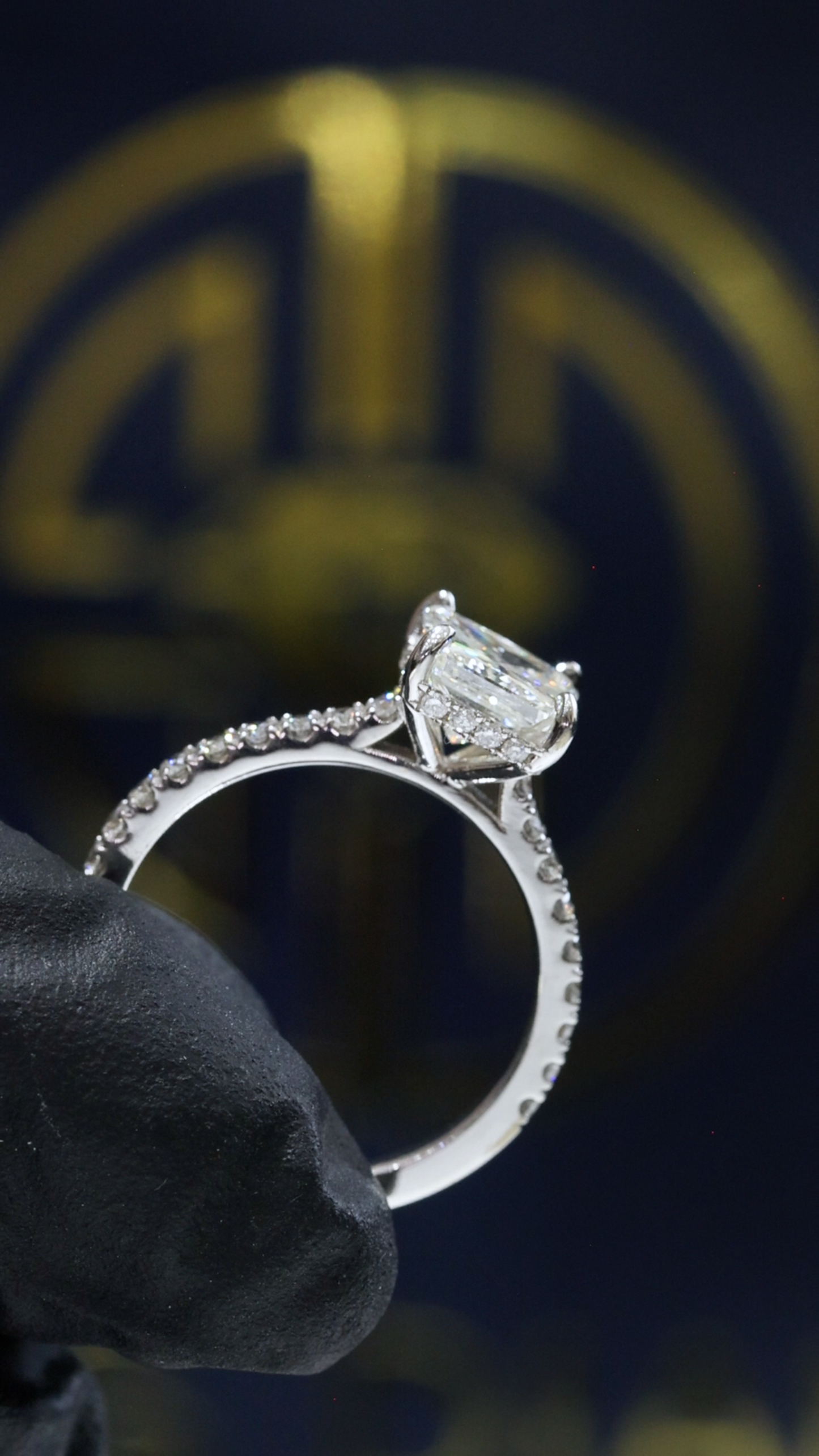 GIA Certified Natural Cushion Diamond Engagement Ring in White Gold | Pavé Solitaire Design