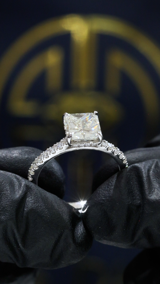 GIA Certified Natural Cushion Diamond Engagement Ring in White Gold | Pavé Solitaire Design