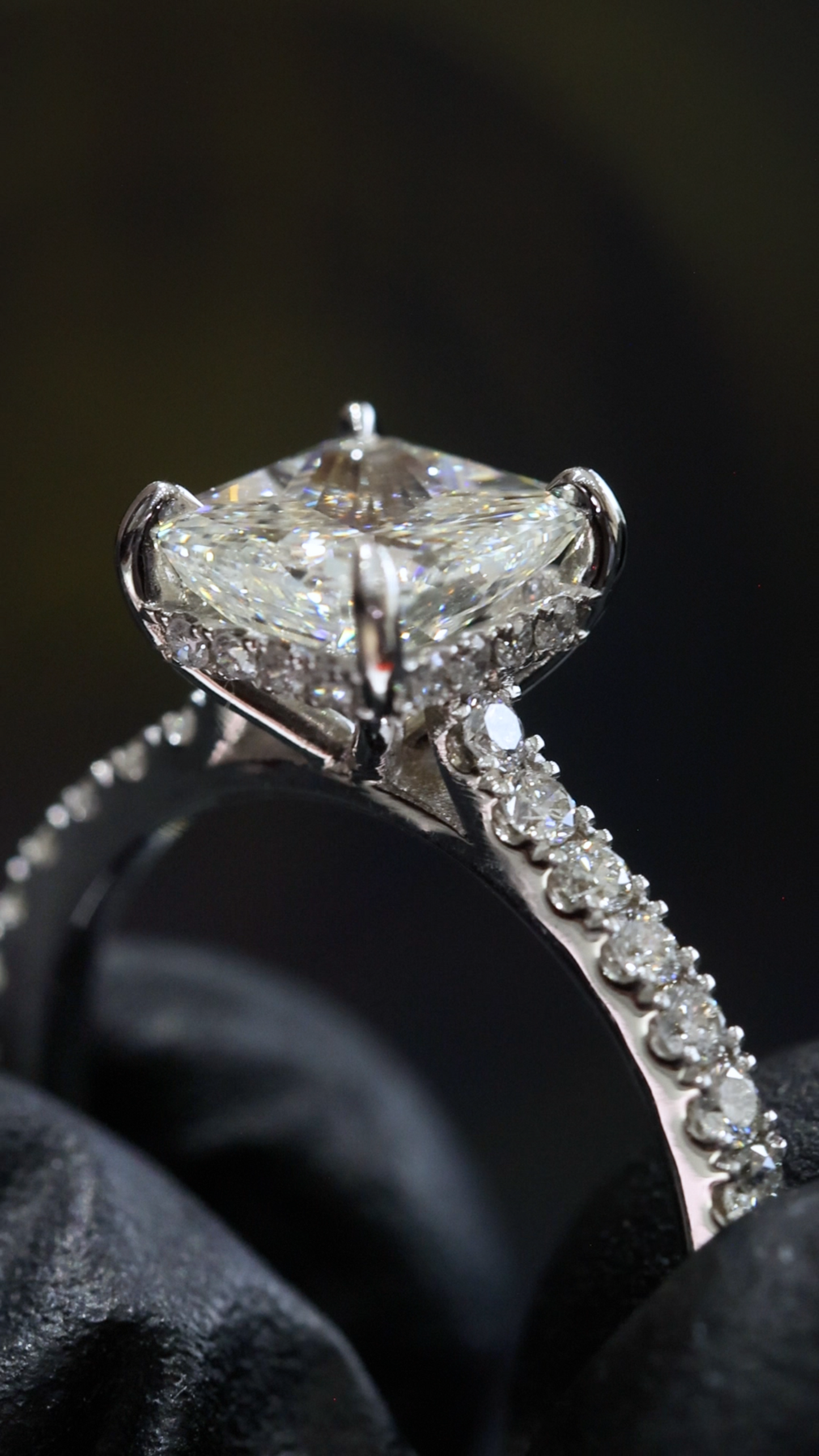 GIA Certified Natural Cushion Diamond Engagement Ring in White Gold | Pavé Solitaire Design