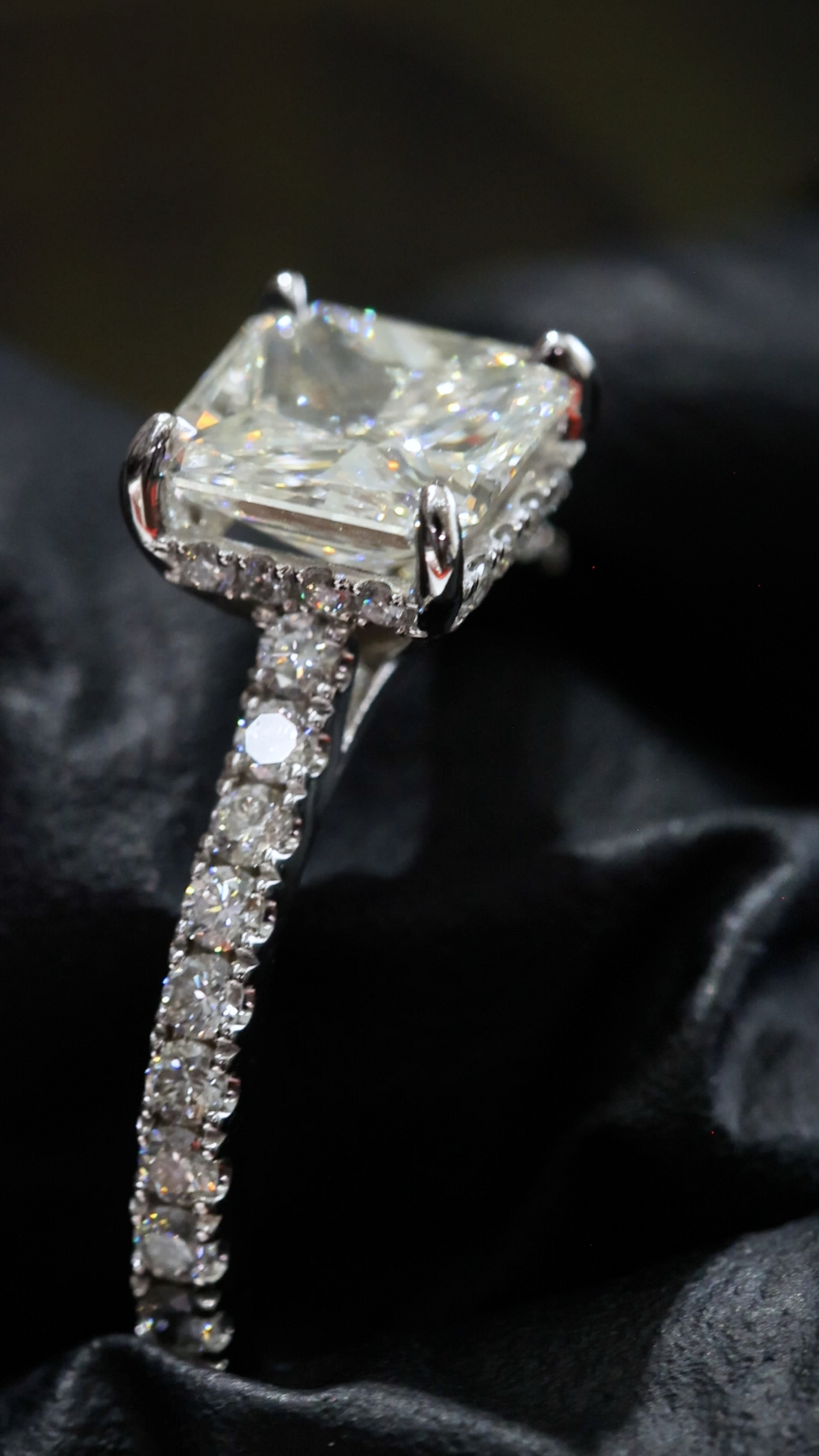 GIA Certified Natural Cushion Diamond Engagement Ring in White Gold | Pavé Solitaire Design