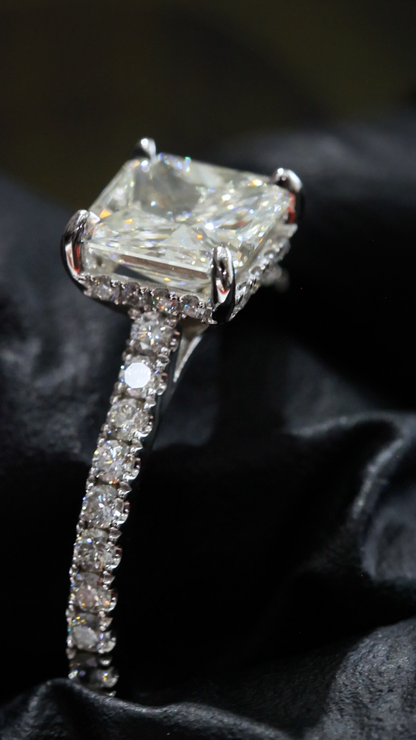 GIA Certified Natural Cushion Diamond Engagement Ring in White Gold | Pavé Solitaire Design