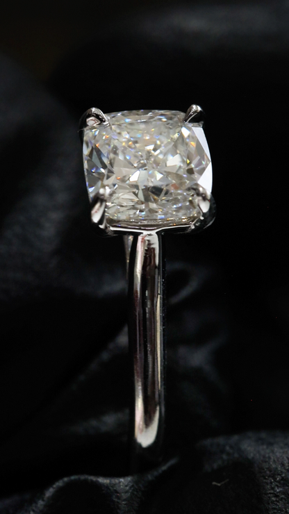 GIA Certified Natural Diamond Cushion Engagement Ring in White Gold | Classic Solitaire
