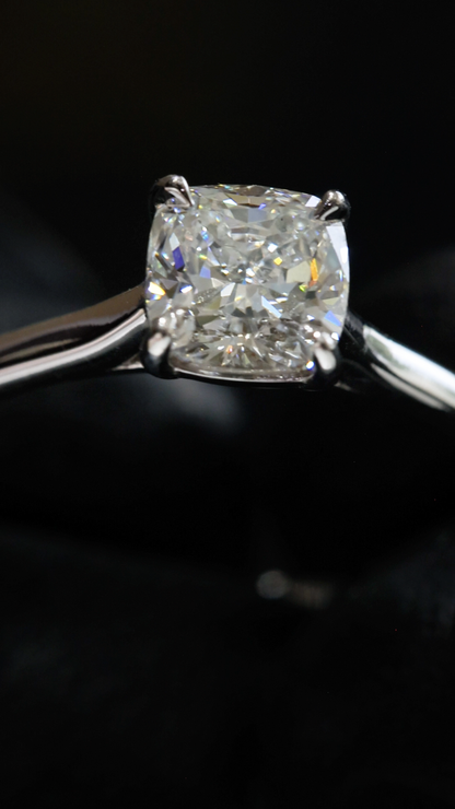 GIA Certified Natural Diamond Cushion Engagement Ring in White Gold | Classic Solitaire