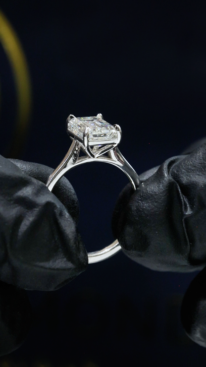 GIA Certified Natural Emerald Cut Diamond Engagement Ring in White Gold | Classic Four-Prong Solitaire Design