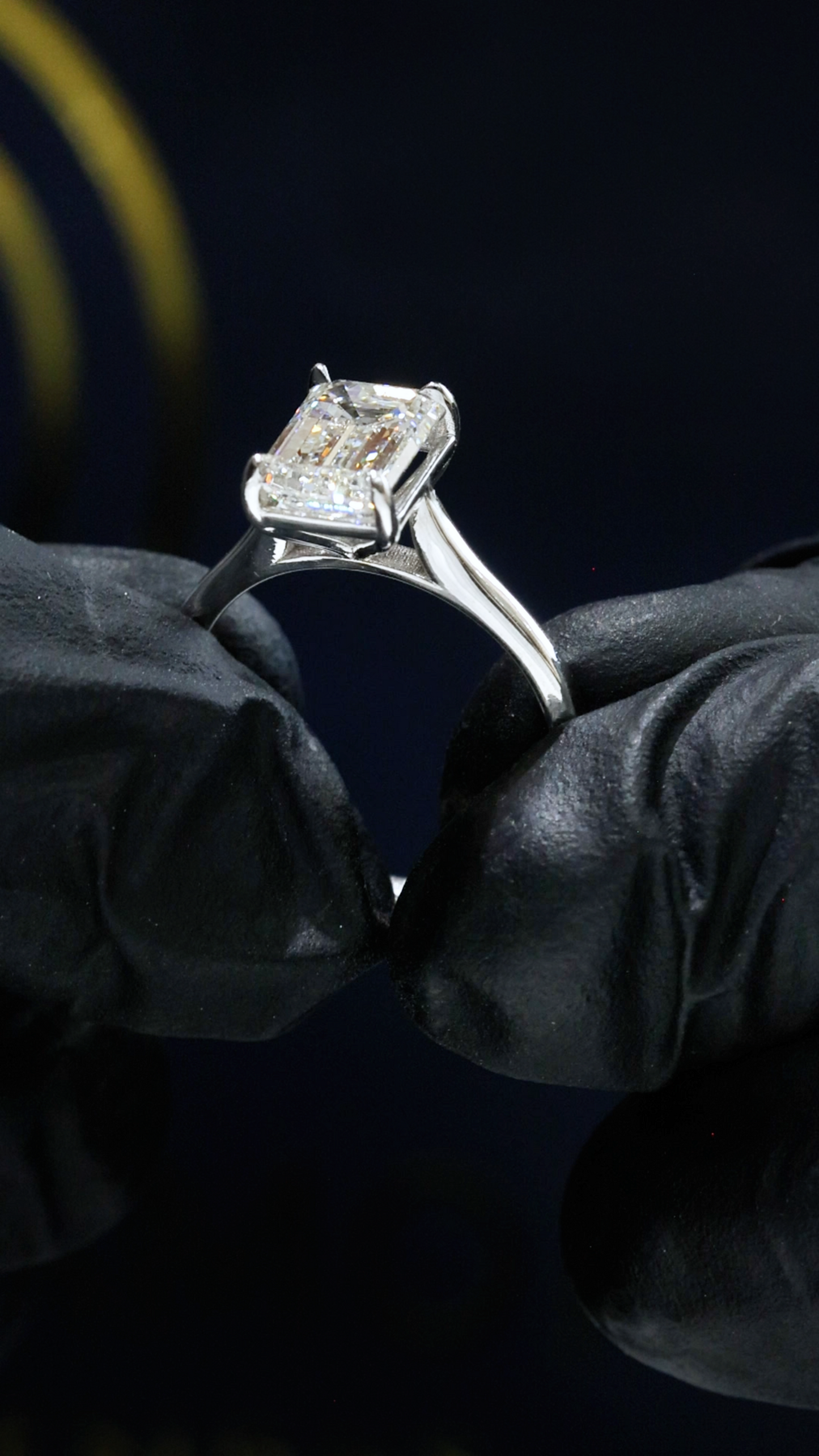 GIA Certified Natural Emerald Cut Diamond Engagement Ring in White Gold | Classic Four-Prong Solitaire Design