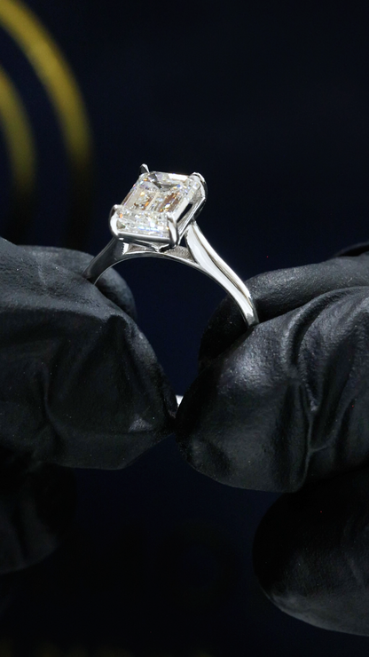 GIA Certified Natural Emerald Cut Diamond Engagement Ring in White Gold | Classic Four-Prong Solitaire Design