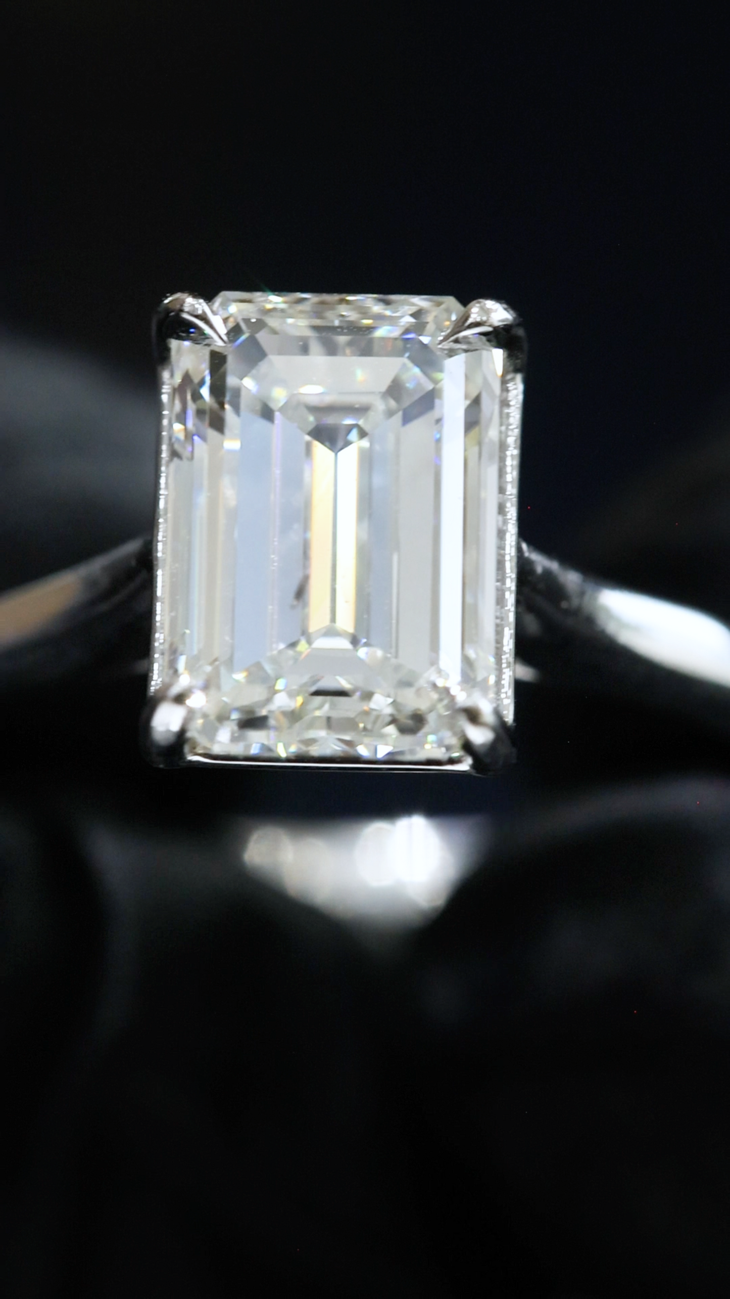GIA Certified Natural Emerald Cut Diamond Engagement Ring in White Gold | Classic Four-Prong Solitaire Design