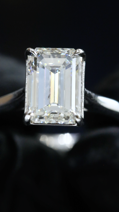 GIA Certified Natural Emerald Cut Diamond Engagement Ring in White Gold | Classic Four-Prong Solitaire Design