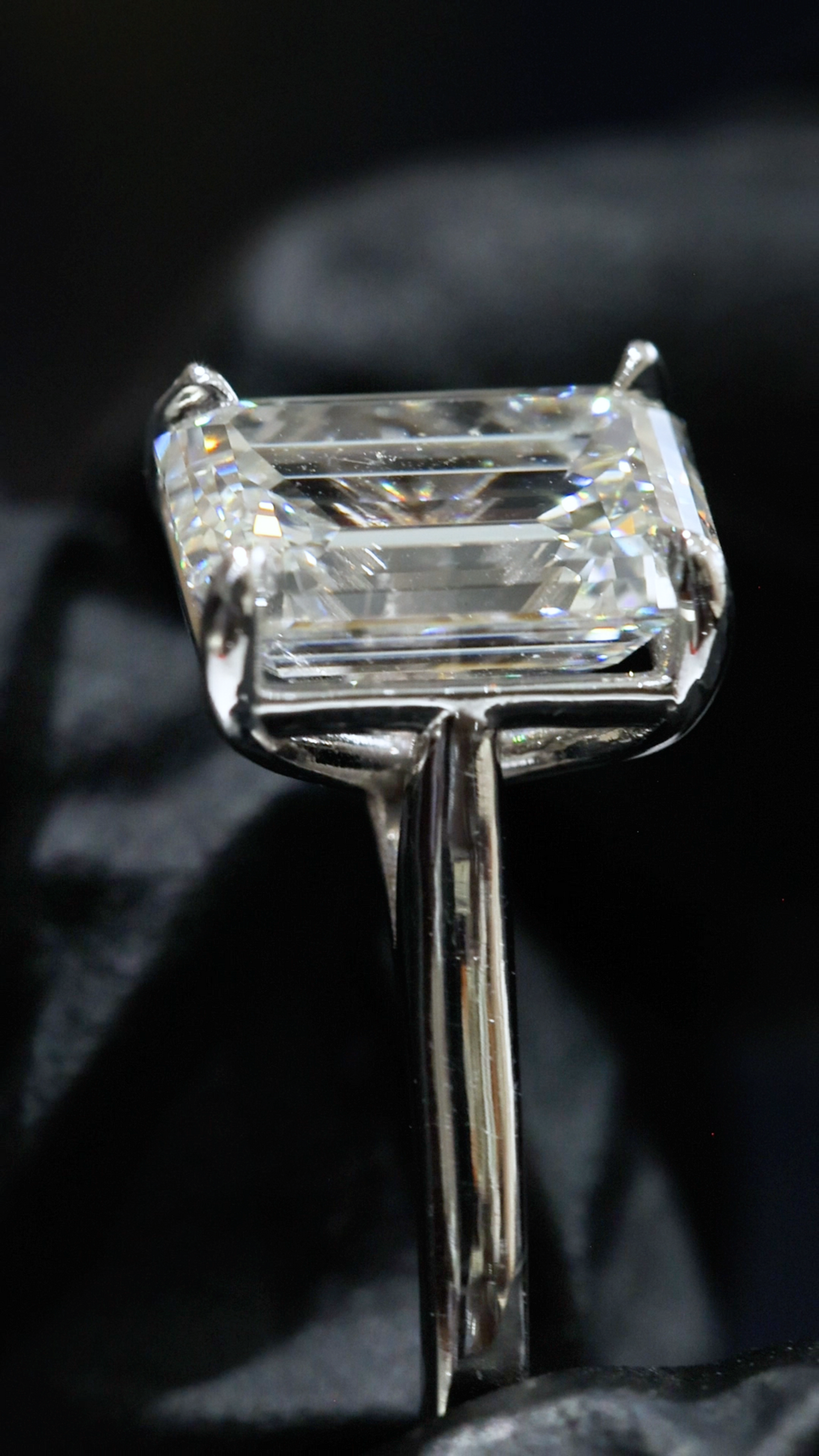 GIA Certified Natural Emerald Cut Diamond Engagement Ring in White Gold | Classic Four-Prong Solitaire Design