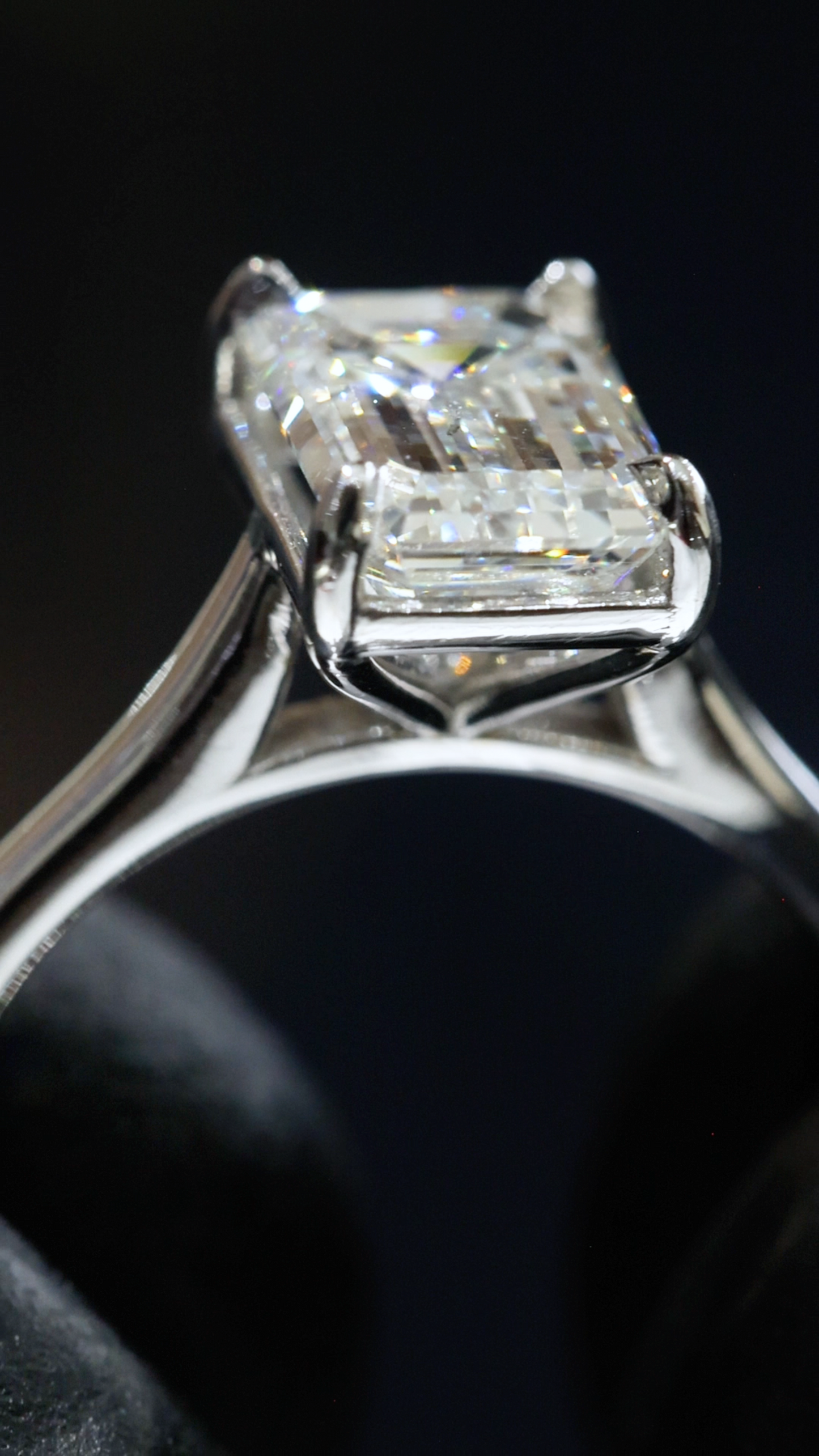 GIA Certified Natural Emerald Cut Diamond Engagement Ring in White Gold | Classic Four-Prong Solitaire Design