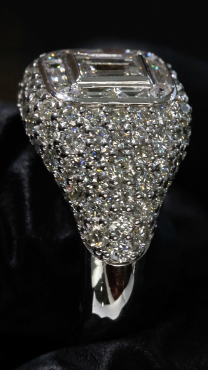 Emerald-Cut Diamond Pavé Halo Engagement Ring in White Gold | Bold Luxury Statement Design