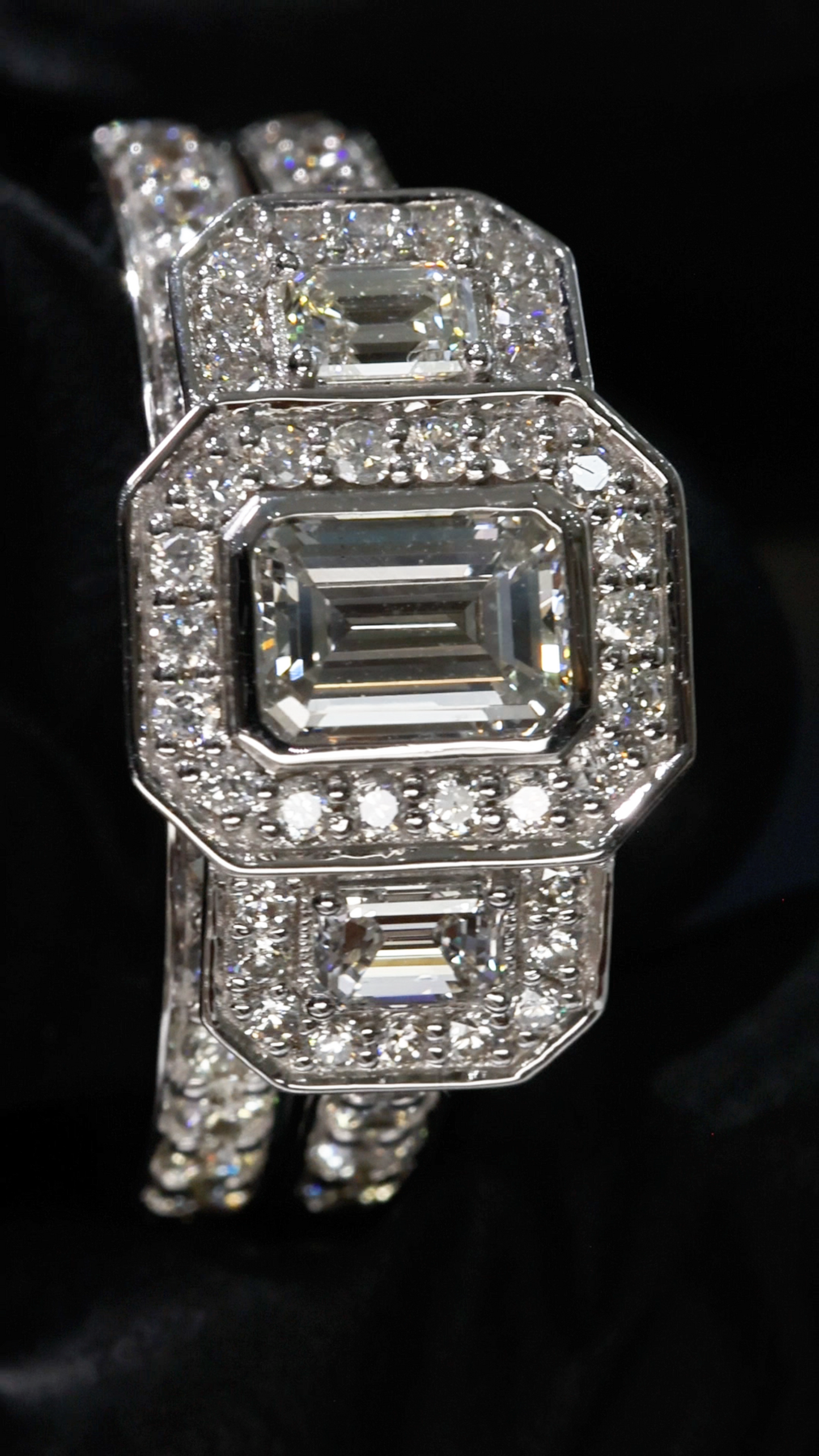 Natural Emerald-Cut Diamond Halo Engagement Ring with Double Halo Accents in White Gold | Luxe Statement Design