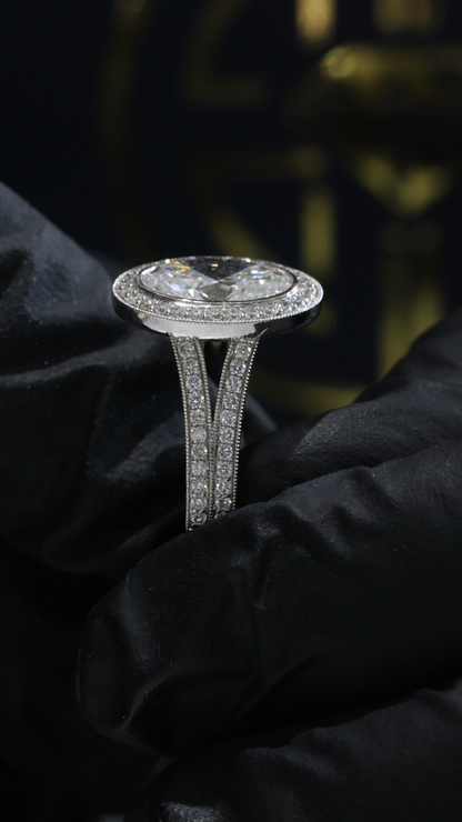 Oval Lab-Grown Diamond Halo Ring in White Gold | Modern Bezel-Inspired Setting