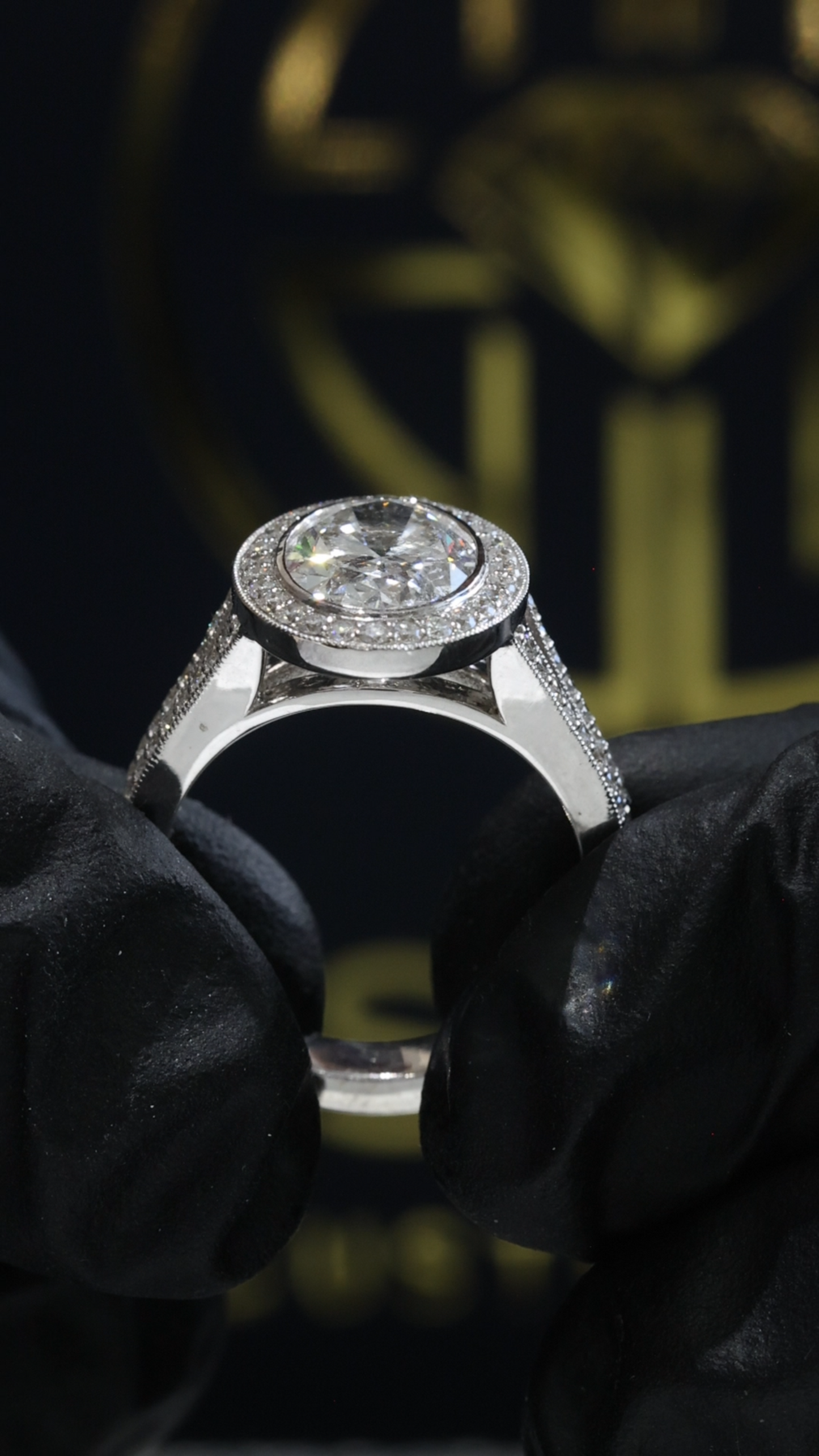 Oval Lab-Grown Diamond Halo Ring in White Gold | Modern Bezel-Inspired Setting