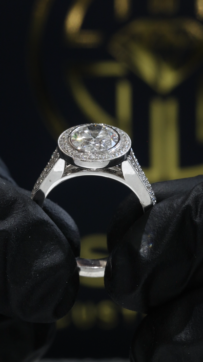 Oval Lab-Grown Diamond Halo Ring in White Gold | Modern Bezel-Inspired Setting