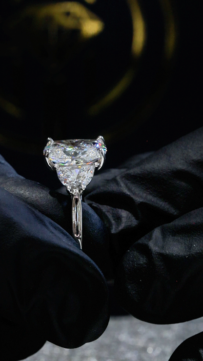 Cushion-Cut Lab-Grown Diamond Three-Stone Ring in White Gold | Tapered Side Stone Setting