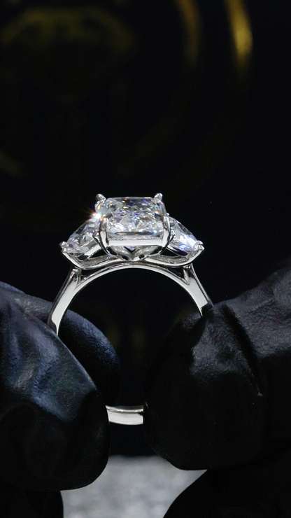 Emerald-Cut Lab-Grown Diamond Three-Stone Ring in White Gold | Tapered Side Stone Setting