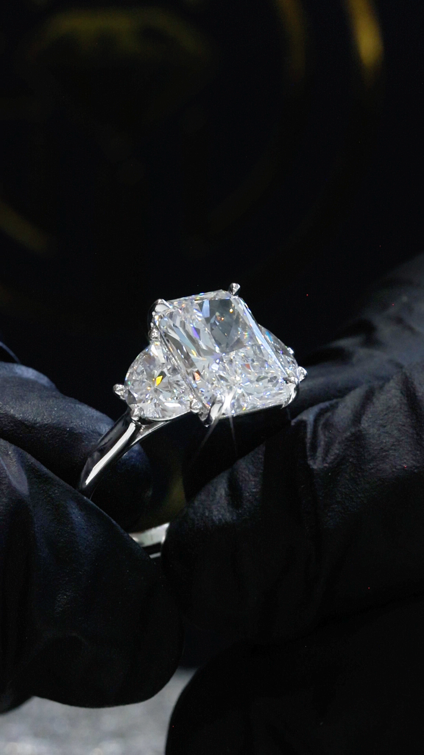 Emerald-Cut Lab-Grown Diamond Three-Stone Ring in White Gold | Tapered Side Stone Setting