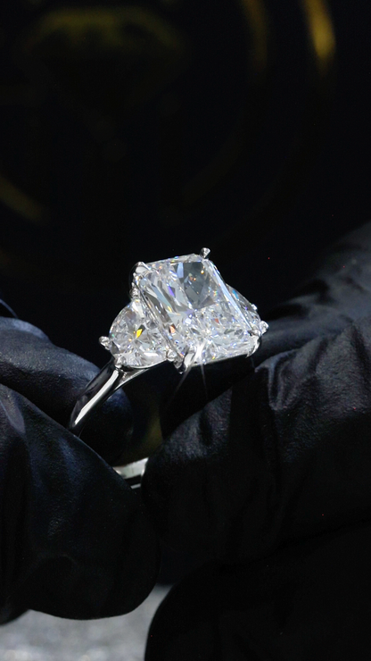 Emerald-Cut Lab-Grown Diamond Three-Stone Ring in White Gold | Tapered Side Stone Setting