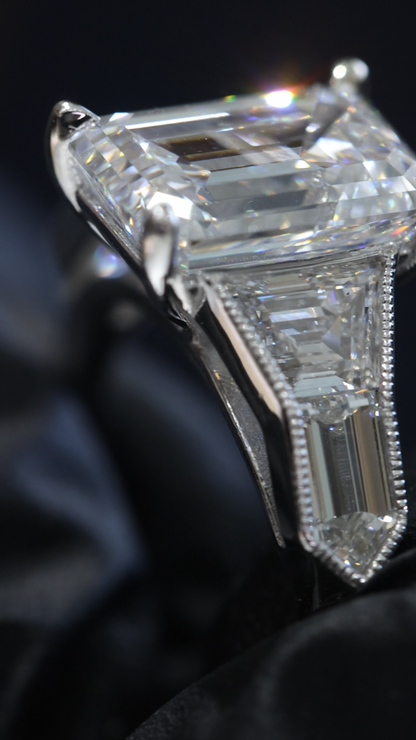 Emerald-Cut Lab-Grown Diamond Three-Stone Engagement Ring in White Gold | Architectural Luxury Design