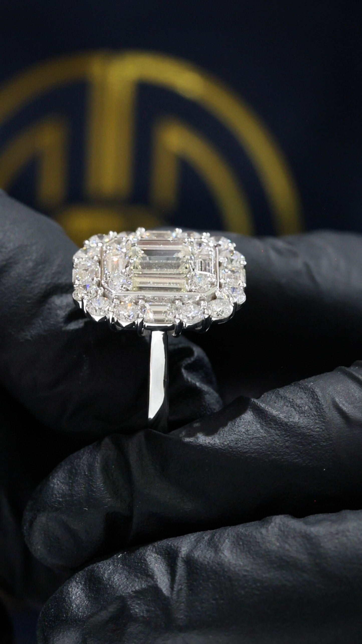 GIA Certified Natural Emerald-Cut Diamond Double Halo Engagement Ring in White Gold | Luxury Step-Cut Design