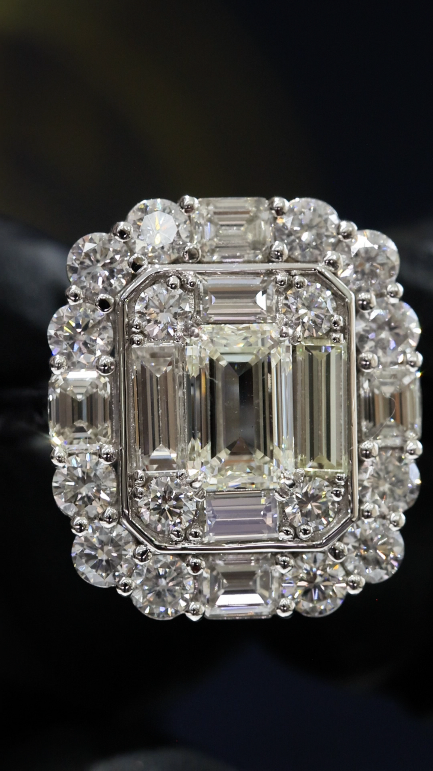 GIA Certified Natural Emerald-Cut Diamond Double Halo Engagement Ring in White Gold | Luxury Step-Cut Design