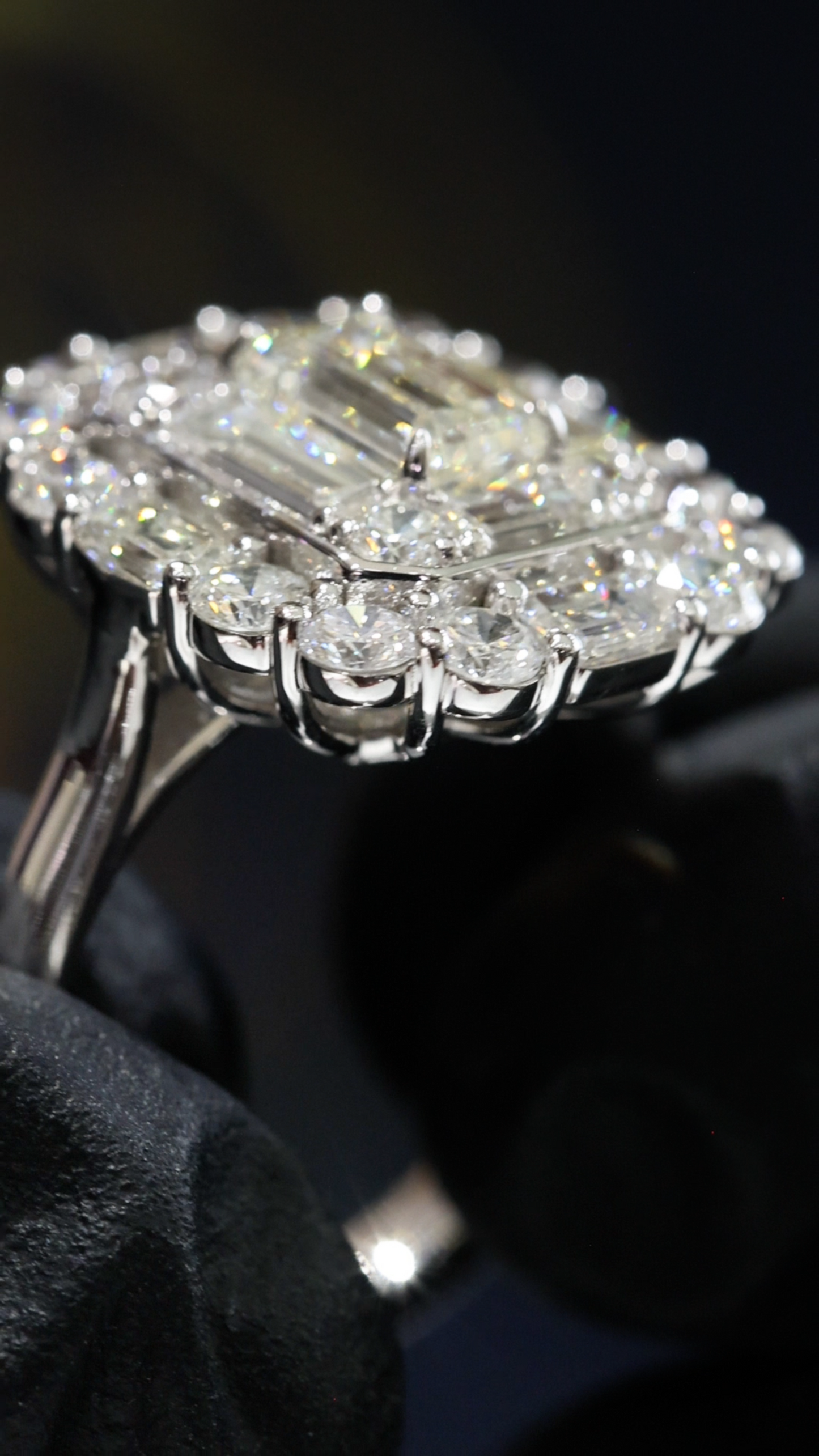 GIA Certified Natural Emerald-Cut Diamond Double Halo Engagement Ring in White Gold | Luxury Step-Cut Design
