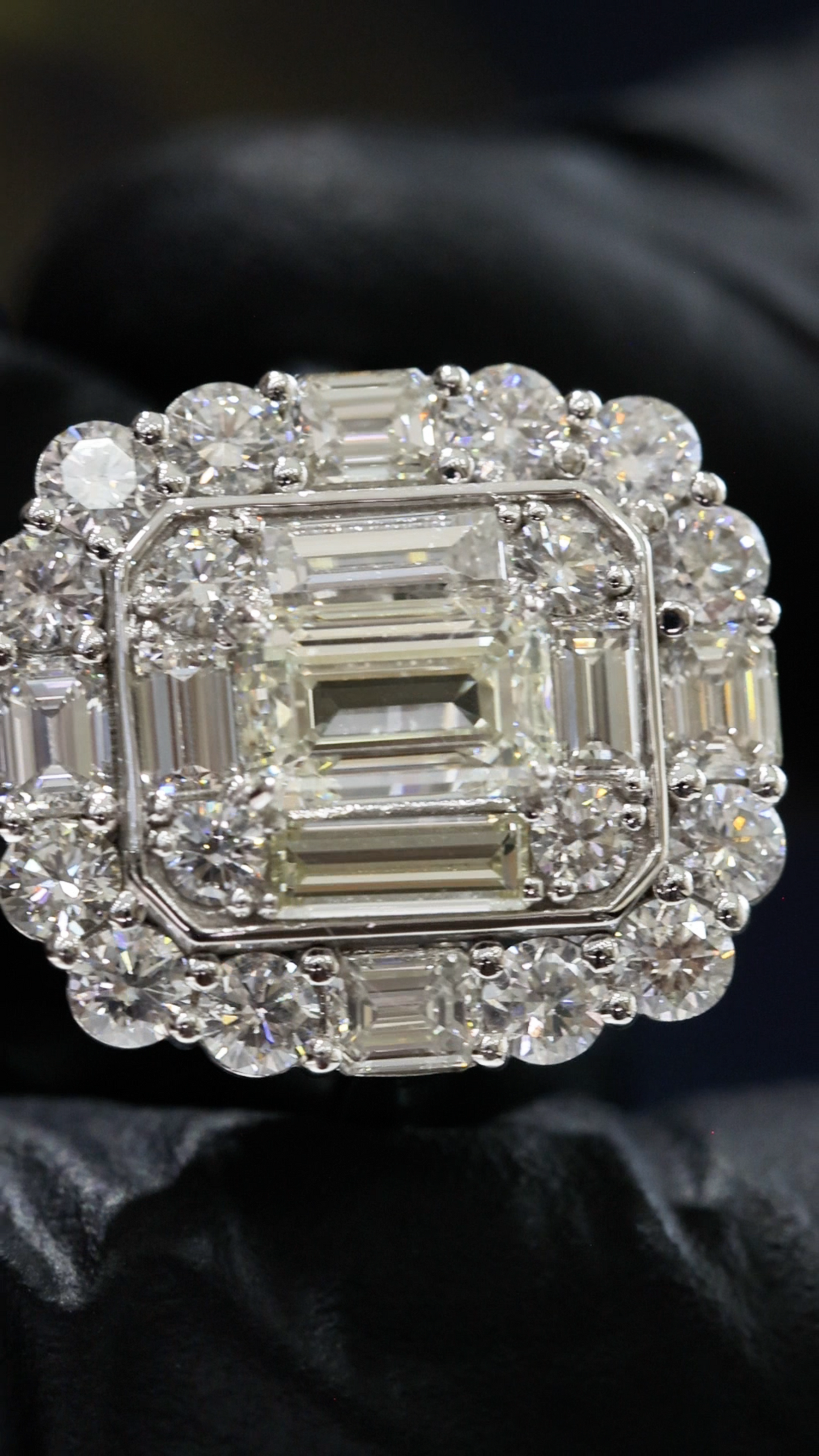 GIA Certified Natural Emerald-Cut Diamond Double Halo Engagement Ring in White Gold | Luxury Step-Cut Design