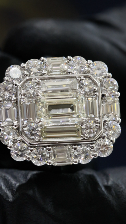 GIA Certified Natural Emerald-Cut Diamond Double Halo Engagement Ring in White Gold | Luxury Step-Cut Design