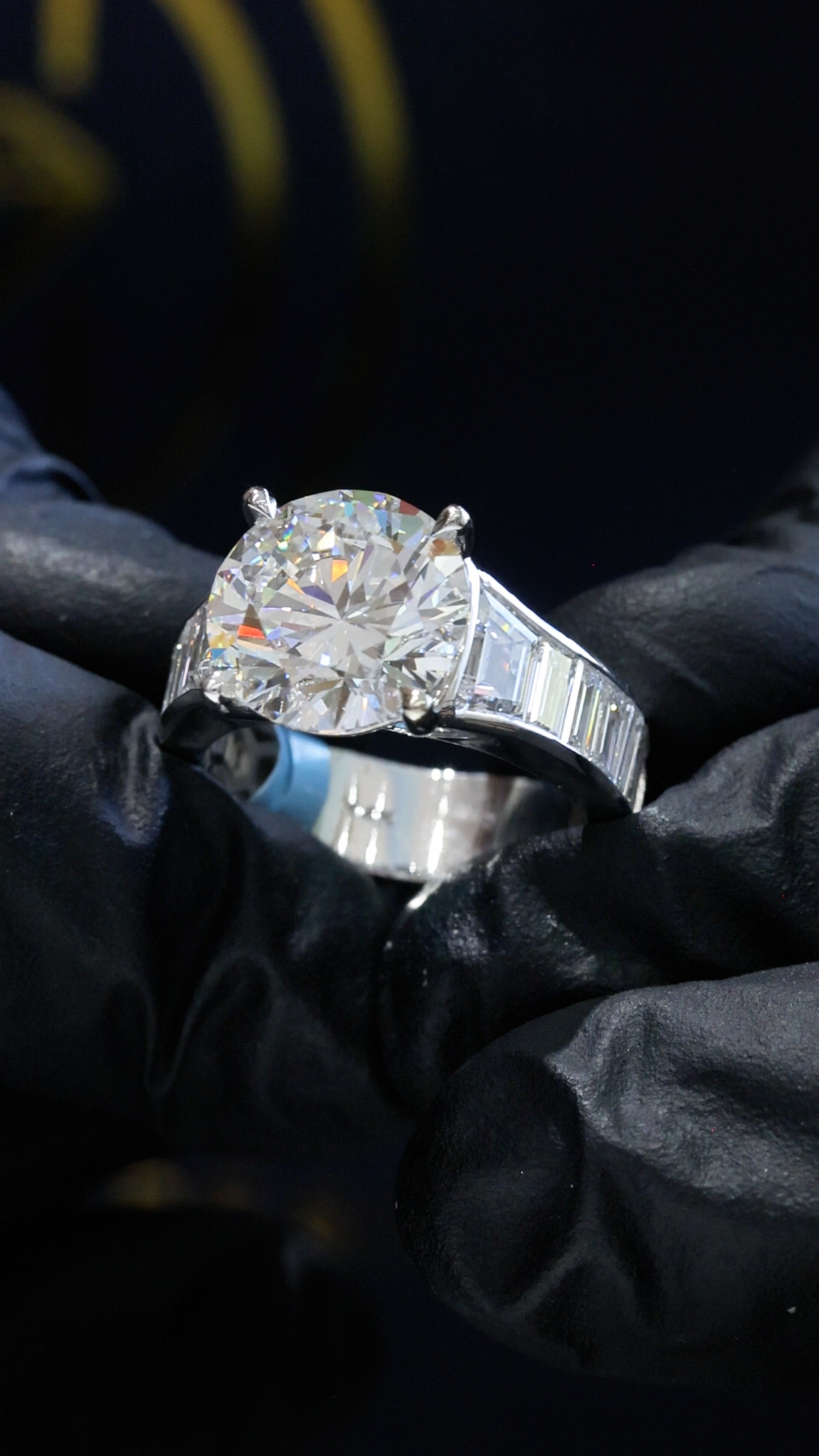 Round-Cut Lab-Grown Diamond Engagement Ring in White Gold | Baguette Side Stone Setting