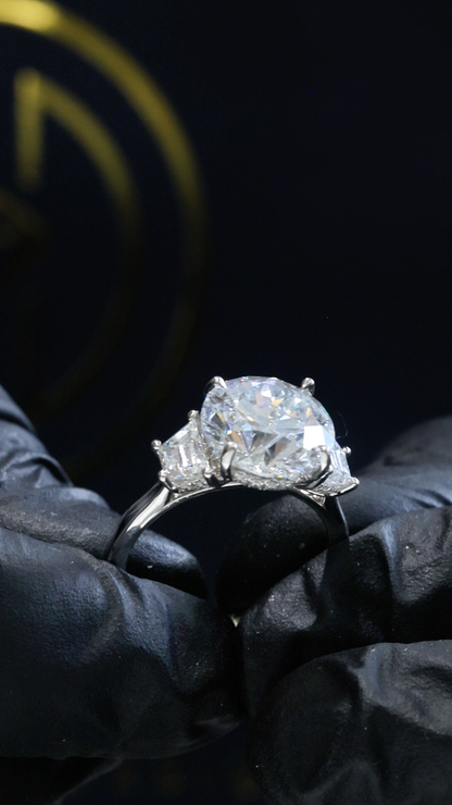 Oval-Cut Lab-Grown Diamond Engagement Ring with Tapered Baguette Side Stones in White Gold | Prong-Set Design