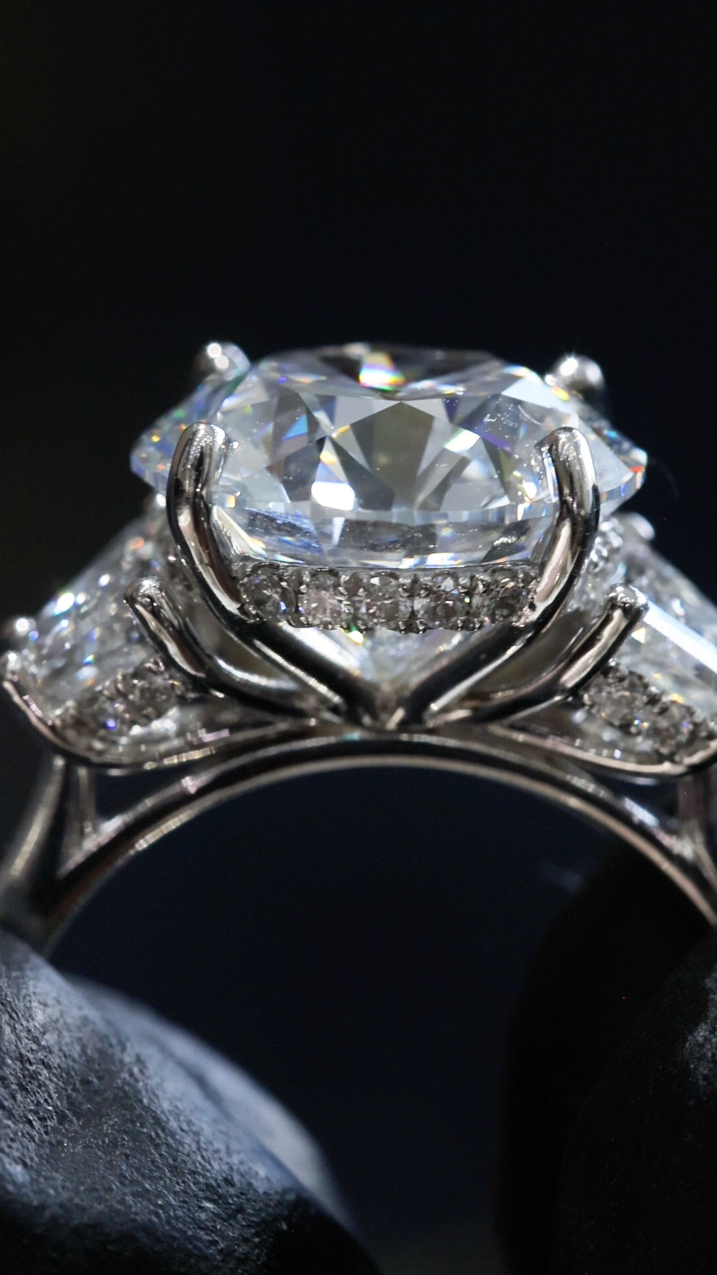 Oval-Cut Lab-Grown Diamond Engagement Ring with Tapered Baguette Side Stones in White Gold | Prong-Set Design