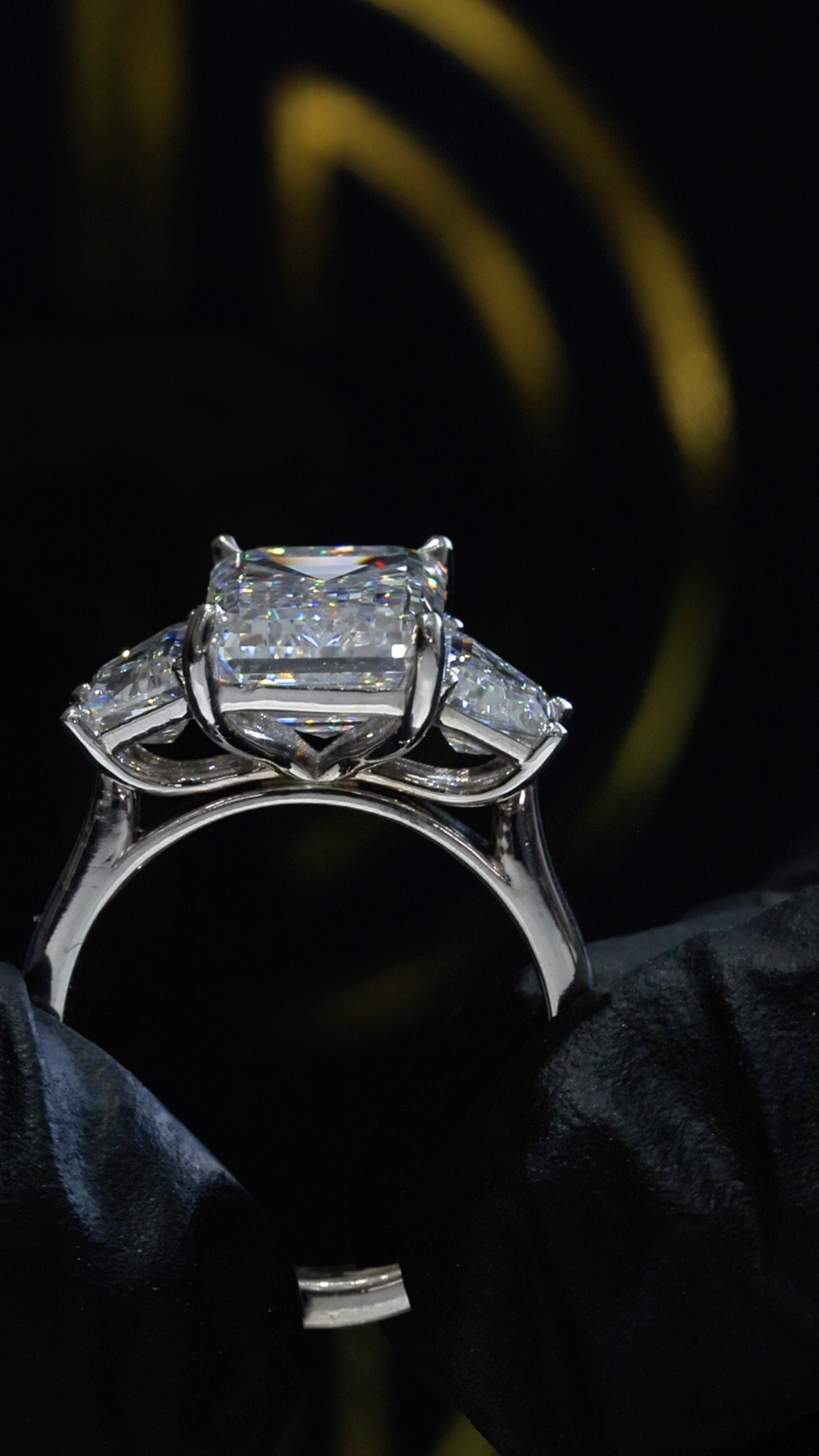 Emerald-Cut Lab-Grown Diamond Three-Stone Ring in White Gold | Tapered Baguette Setting