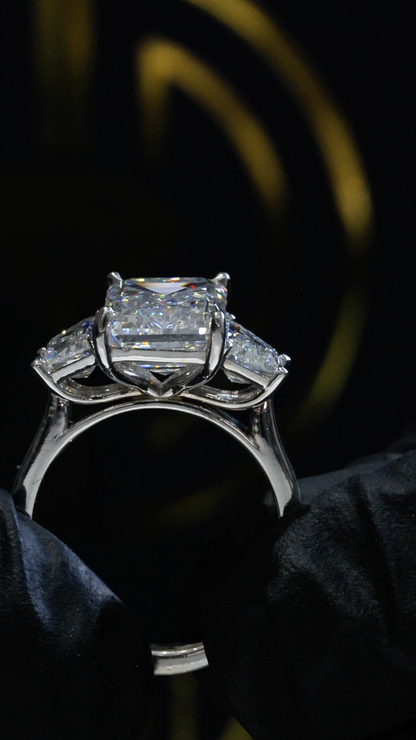 Emerald-Cut Lab-Grown Diamond Three-Stone Ring in White Gold | Tapered Baguette Setting