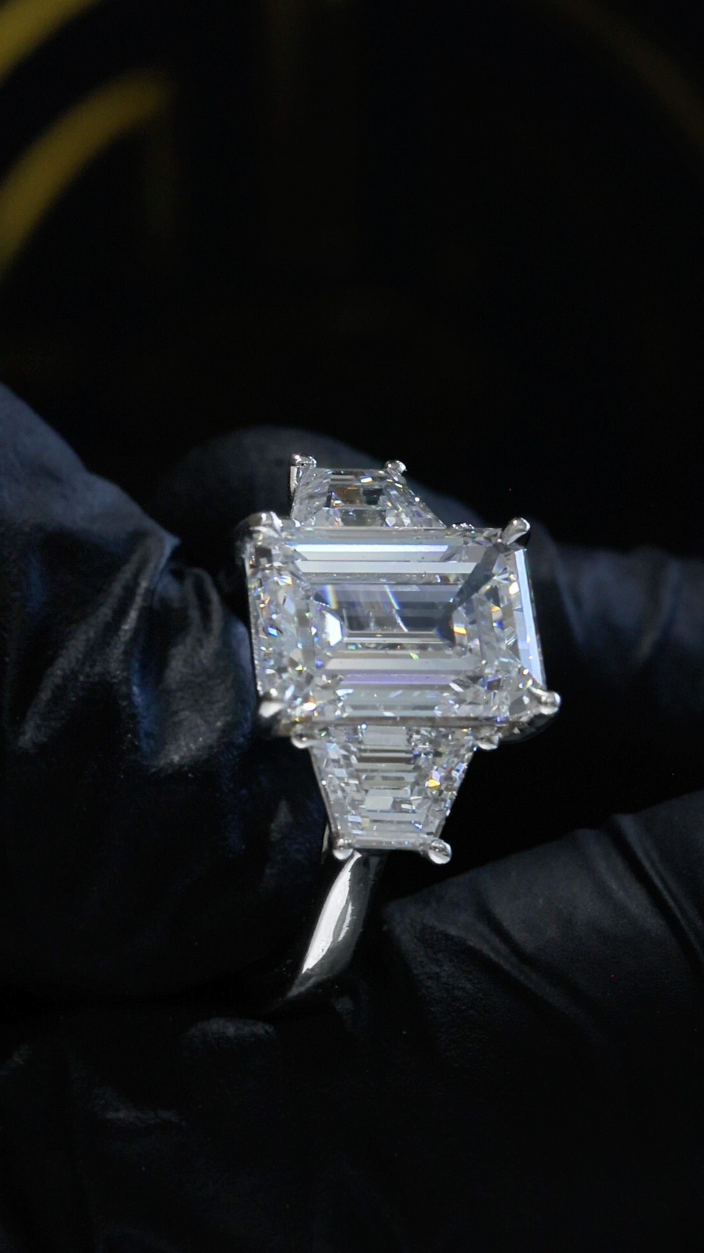 Emerald-Cut Lab-Grown Diamond Three-Stone Ring in White Gold | Tapered Baguette Setting