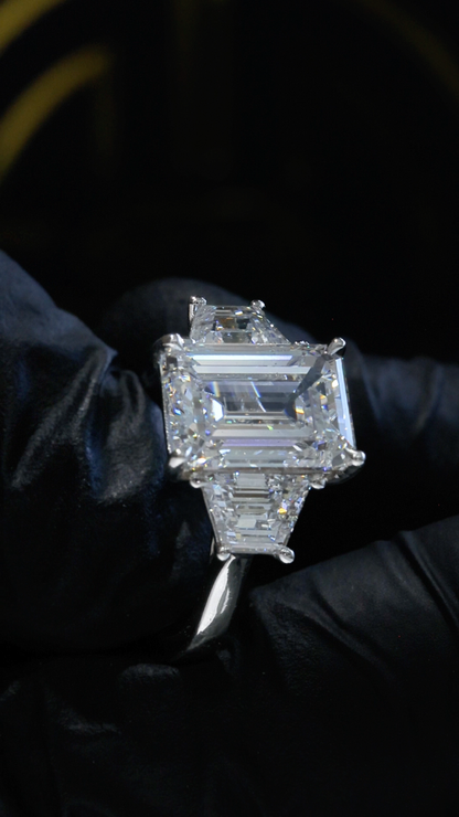 Emerald-Cut Lab-Grown Diamond Three-Stone Ring in White Gold | Tapered Baguette Setting
