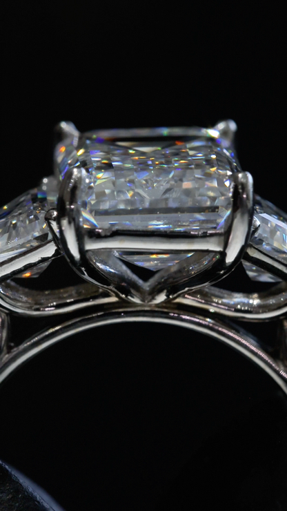 Emerald-Cut Lab-Grown Diamond Three-Stone Ring in White Gold | Tapered Baguette Setting