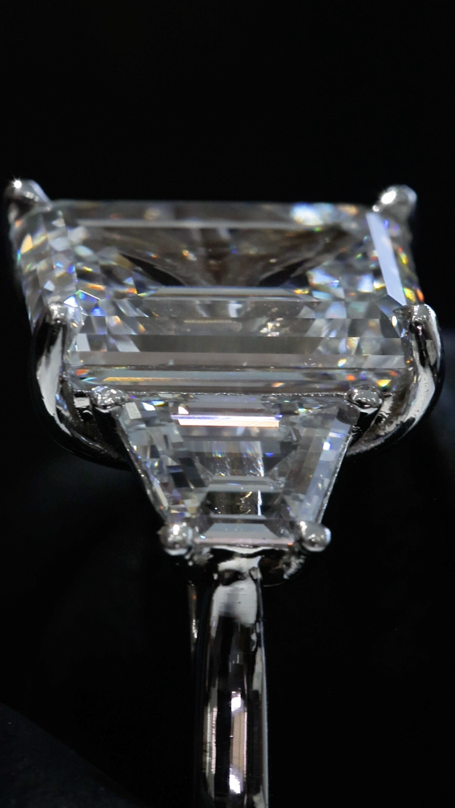 Emerald-Cut Lab-Grown Diamond Three-Stone Ring in White Gold | Tapered Baguette Setting