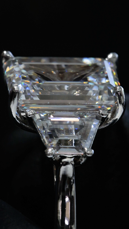 Emerald-Cut Lab-Grown Diamond Three-Stone Ring in White Gold | Tapered Baguette Setting