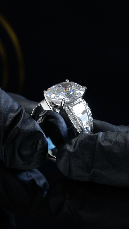 Oval-Cut Lab-Grown Diamond Engagement Ring in White Gold | Tapered Baguette & Pavé Setting