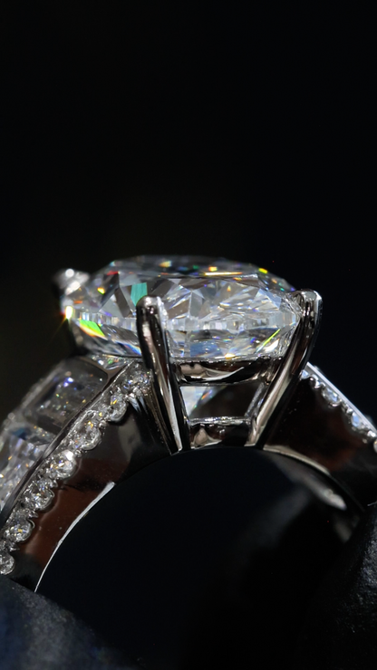 Oval-Cut Lab-Grown Diamond Engagement Ring in White Gold | Tapered Baguette & Pavé Setting