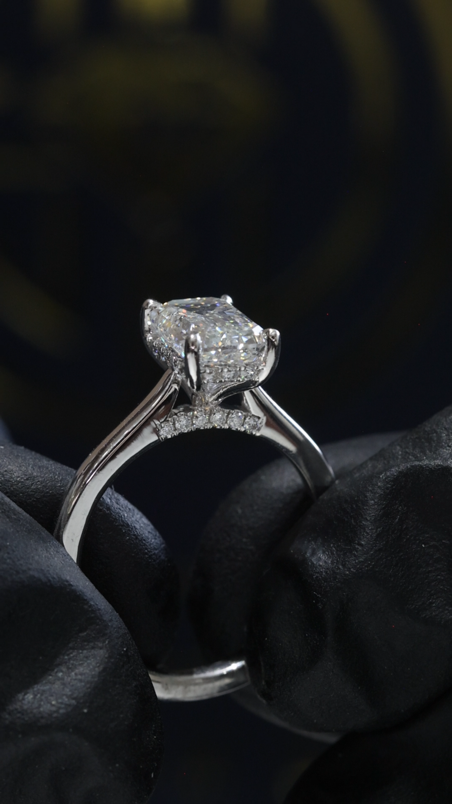 Emerald-Cut Lab-Grown Diamond Solitaire Ring in White Gold | Hidden Halo Setting