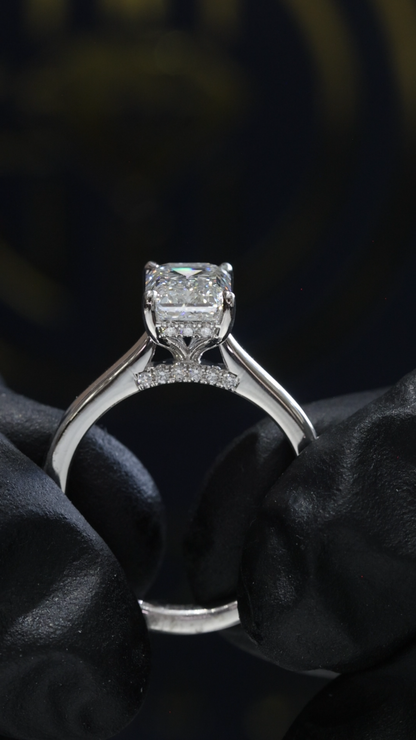 Emerald-Cut Lab-Grown Diamond Solitaire Ring in White Gold | Hidden Halo Setting