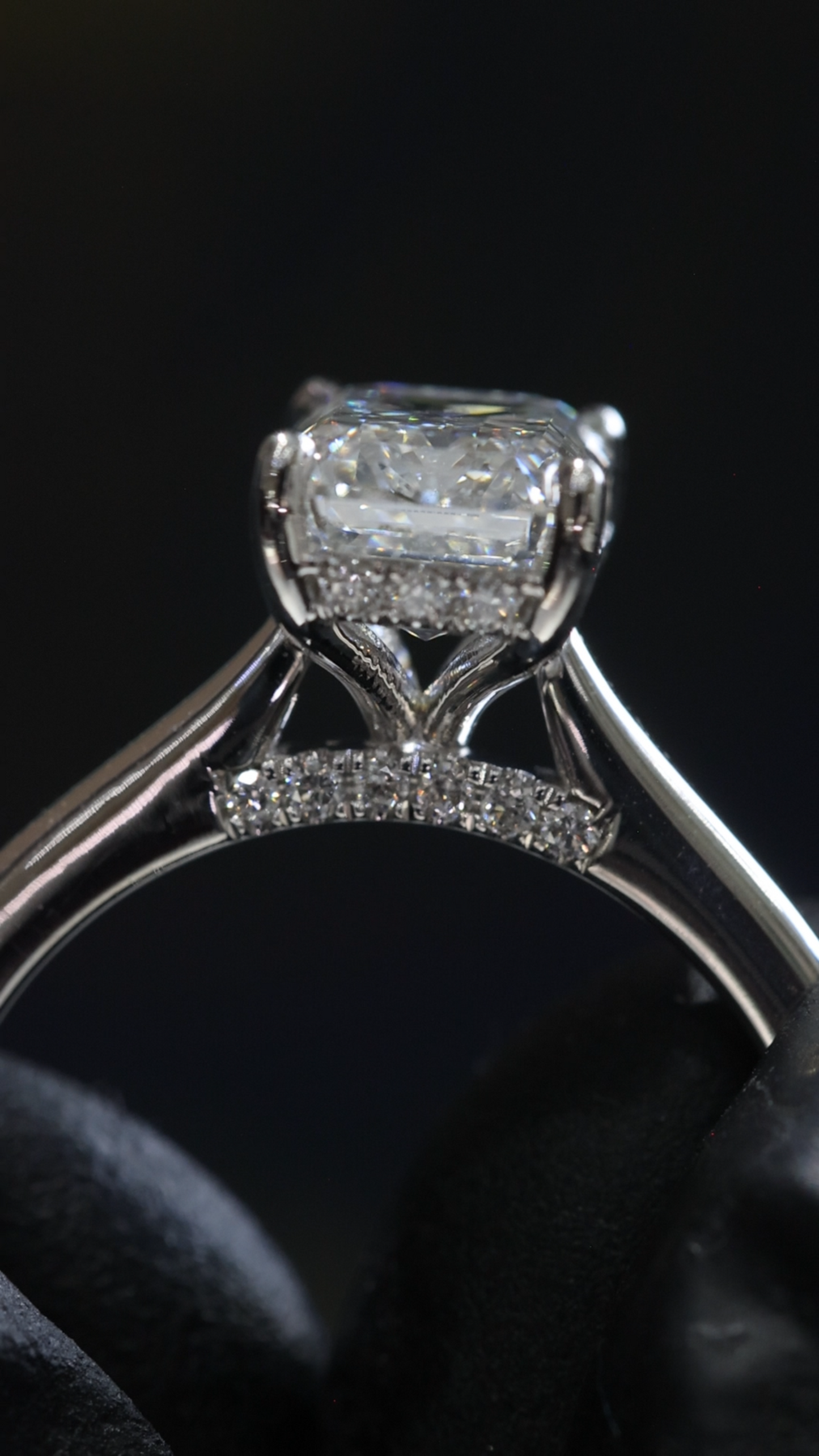 Emerald-Cut Lab-Grown Diamond Solitaire Ring in White Gold | Hidden Halo Setting