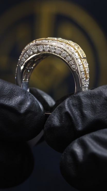 Fancy Yellow Baguette & Round Diamond Band in White & Yellow Gold | 3.53 CTW