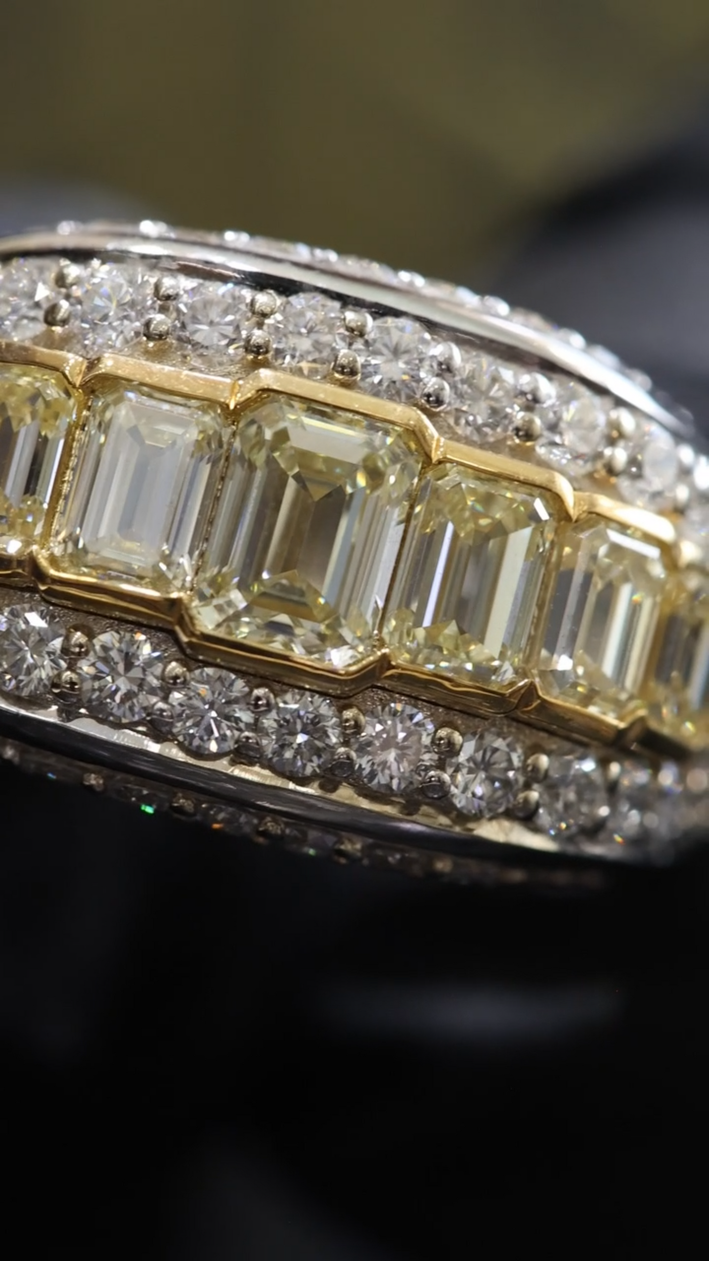 Fancy Yellow Baguette & Round Diamond Band in White & Yellow Gold | 3.53 CTW